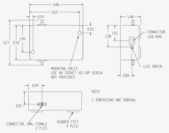 LDA-102-75F Digital Attenuator Mechanical Drawing