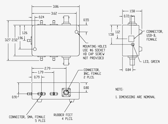 Vaunix LSW-102P4T-75F RF Switch Mechanical Drawing